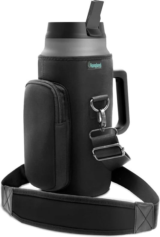 64 oz Tumbler with Handle and Straw Lid - Insulated Metal Water Bottle with Carrier Bag Holder and Shoulder Strap (Wide Mouth/Half Gallon)