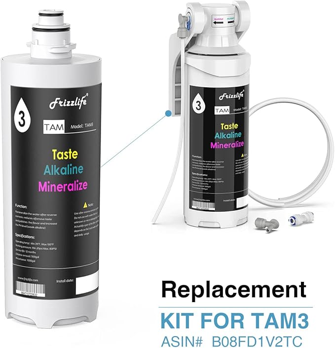 Frizzlife Replacement Filter Cartridge For TAM3 Filter, With FZ-4 Filter Cartridge Inside, For PD600-TAM3 Reverse Osmosis System(3rd Stage) & TAM3 Remineralization Alkaline Filter.