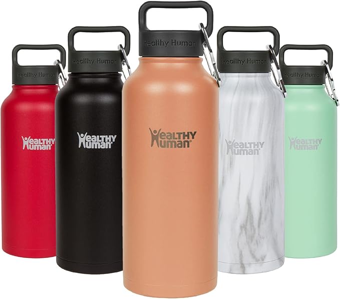 Healthy Human Stainless Steel Water Bottle | Double Walled Vacuum Insulated Water Thermos for Adults | Eco-Friendly Travel Bottles with Leak Proof Lid (Peach, 32 oz/ 946 ML)