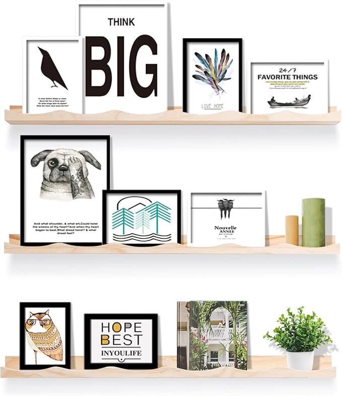 AZSKY Picture Ledge Shelf, 36 Inch Floating Shelves with Lip, Picture Shelves for Wall with Ledge(Natural Wood)