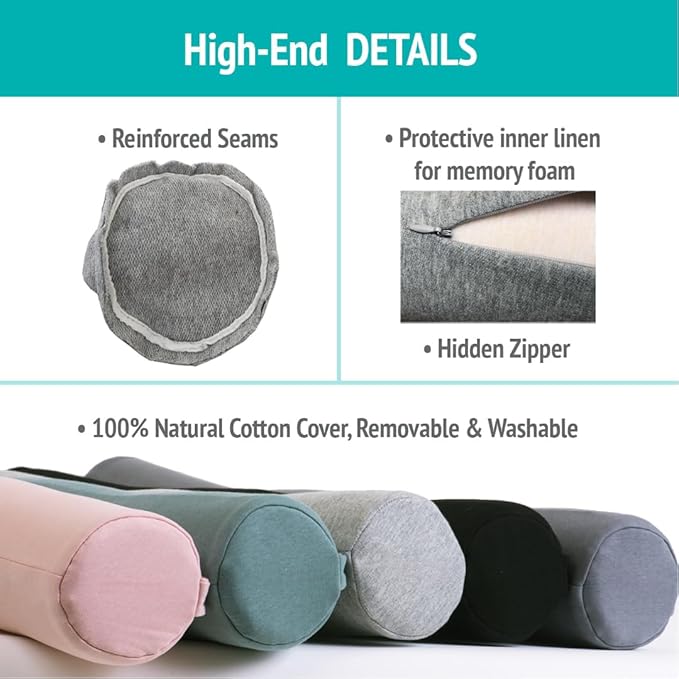 Twist Memory Foam Travel Pillow - Cotton Cover - Travel Bag Included - Adjustable, Bendable Pillow for Neck, Head, Chin, Lumbar and Leg Support (Dark Gray)