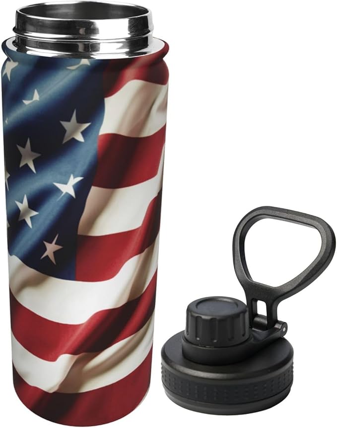 Cerburny Insulated Water Bottle Red USA Flag 18 oz Stainless Steel Bottles With Lid Leak Proof Gym Sport Water Jug For Men Women Adults