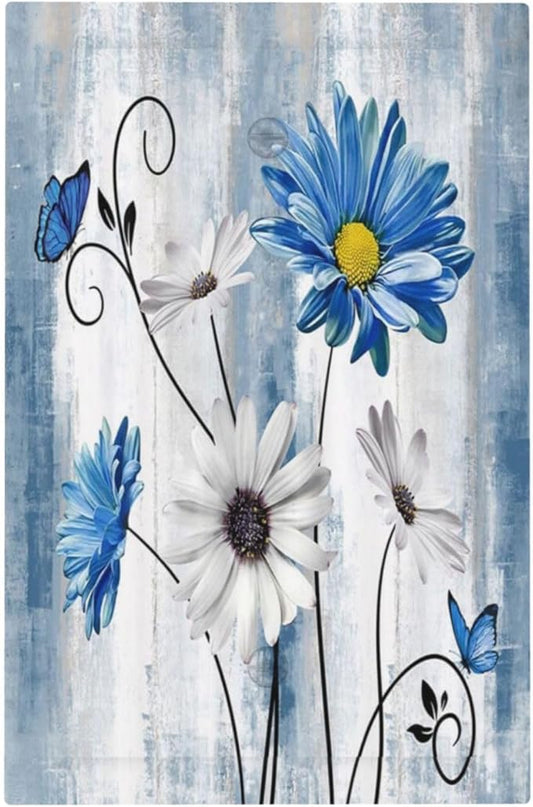Rustic Teal Blue Daisy Floral Farmhouse 1 Gang Light Switch Covers No Device Wall Plate Decorative Blank Switchplate Electrical Faceplate for Country Bathroom Bedroom Decor