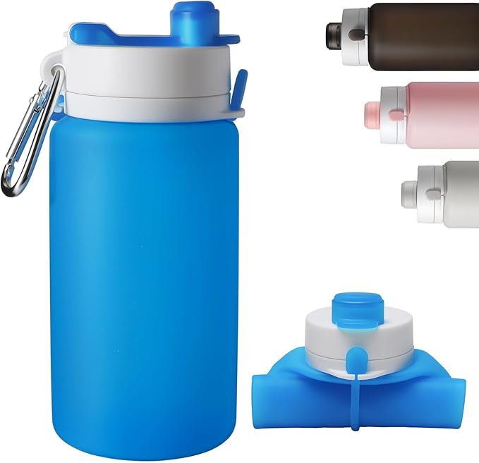 Opard Collapsible Water Bottles 19 Oz - BPA Free, Leak Proof, Foldable Silicone Collapse Bottle, Easy to Compact and Expandable, Travel Essentials Accessories