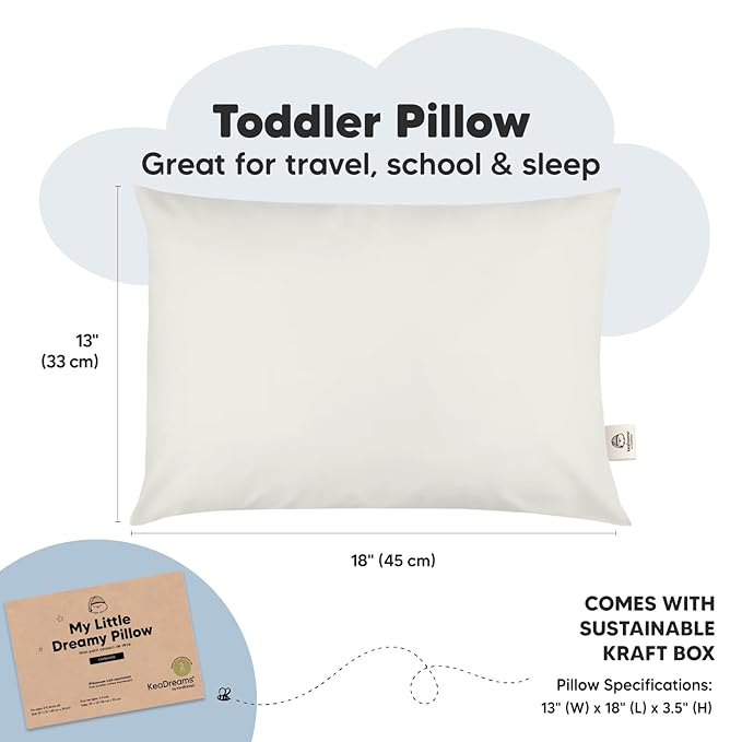 2-Pack Toddler Pillow - Soft Organic Cotton Toddler Pillows for Sleeping - 13X18 Small Pillow for Kids - Kids Pillows for Sleeping - Kids Pillow for Travel, School, Nap, Age 2 to 5 (Pearl Gray)