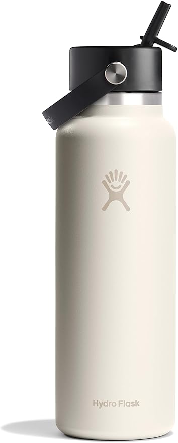 HYDRO FLASK Wide Mouth vacuum insulated stainless steel water bottle with leakproof closeable straw lid for cold water drinks, sports, travel, car and school