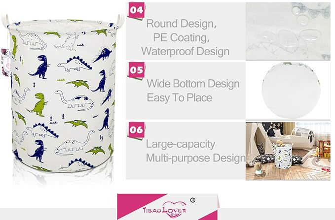 Dinosaur Laundry Basket Baby Laundry Hamper Cute Kids Hamper Toy Storage Bin Handles for Boys and Girls Dinosaur Room Decor (Polychrome Dinosaurs)