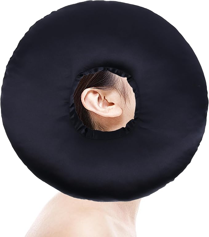 Ear Piercing Pillow for Side Sleepers - CNH Pillow with Ear Hole for Pain Relief, Pressure Sores & Inflammation - Donut Earring Pillow for Sleeping, Headphones & Tinnitus Support (Black)