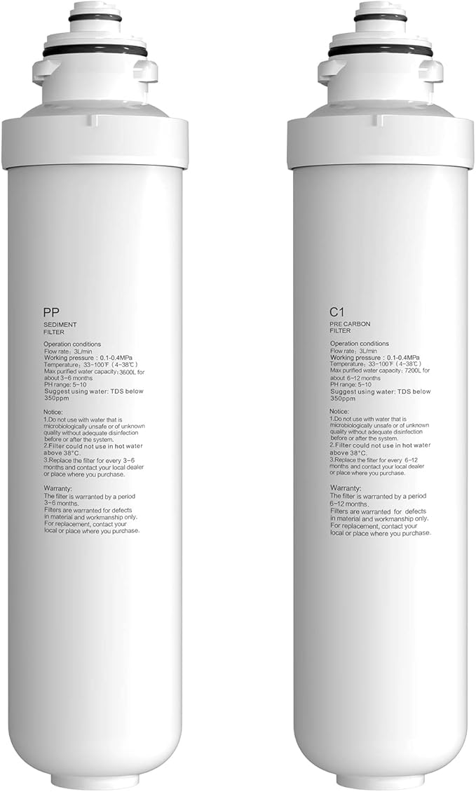 Comfee' POU-F Filter, 2 Stage Replacement Filters For All Comfee Bottleless Water Coolers, Pack of 1 PP Filter and 1 Activated Carbon Filter