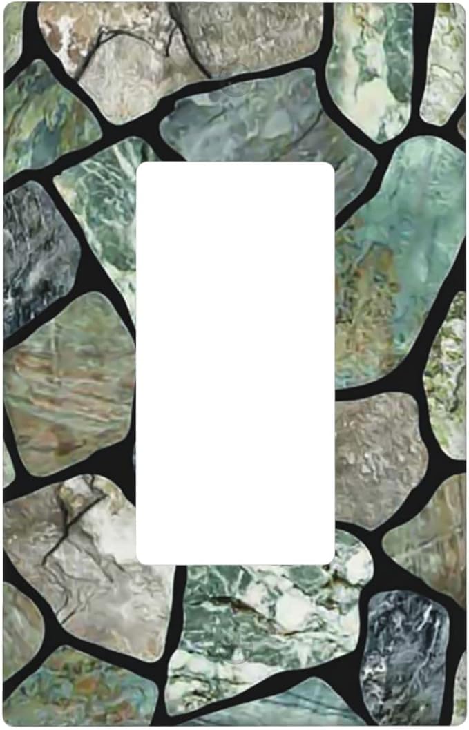 Green Stone Texture Single Rocker Light Switch Wall Plate Cover Decorative 1-Gang for Outlet Room Bathroom Bedroom Home Kitchen One Decora Receptacle Polycarbonate Power Gear 4.5" x 2.76"