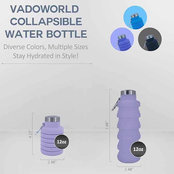 Collapsible Water Bottles 17oz, Odorless BPA-Free Silicone, Leak-Proof Foldable Reusable Bottle - Perfect for Travel Sports Gym Hiking Camping Cycling - Lavender