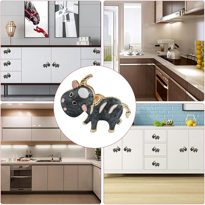 Cow Knobs 4 Pcs Cartoon Cow Shape Knob Cabinet Drawer Knob for Dresser Drawers Kitchen Bathrom Cupboard Kids Knobs Metal Animal Theme Pull Handles