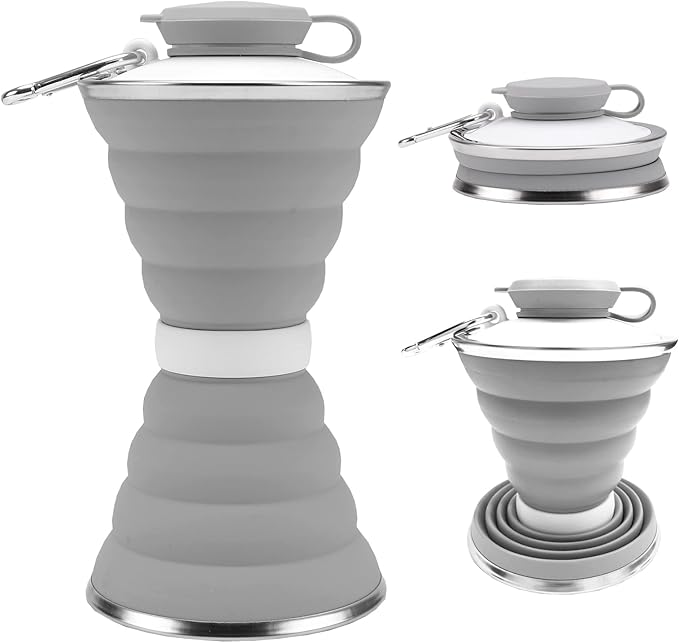 jessie Collapsible Water Bottles 17 oz Silicone Foldable Water Bottles Portable Travel Water Bottle with Buckle for Camping Hiking Sports Outdoor Gym Summer (Gray)