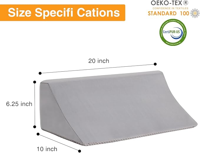 Side Wedge Pillow for Sleeping, Versatile Bed Wedge Back Pillow for Pregnancy, Back Pain, Leg Elevation and Side Sleepers, Memory Foam Body Positioner with Cover, Anti-Slip Base, Velvet
