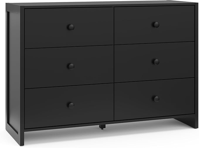 Storkcraft Calabasas 6 Drawer Dresser (Black) - GREENGUARD Gold Certified, 6 Drawer Dresser with Interlocking Drawer System, Dresser Drawer Organizer for Kids' Bedroom