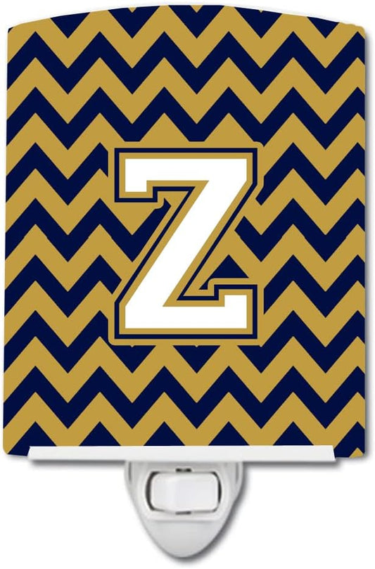 Caroline's Treasures CJ1057-ZCNL Letter Z Chevron Navy Blue and Gold Ceramic Night Light Compact, UL-Certified, Ideal for Bedroom, Bathroom, Nursery, Hallway, Kitchen, 6x4x3, Multicolor