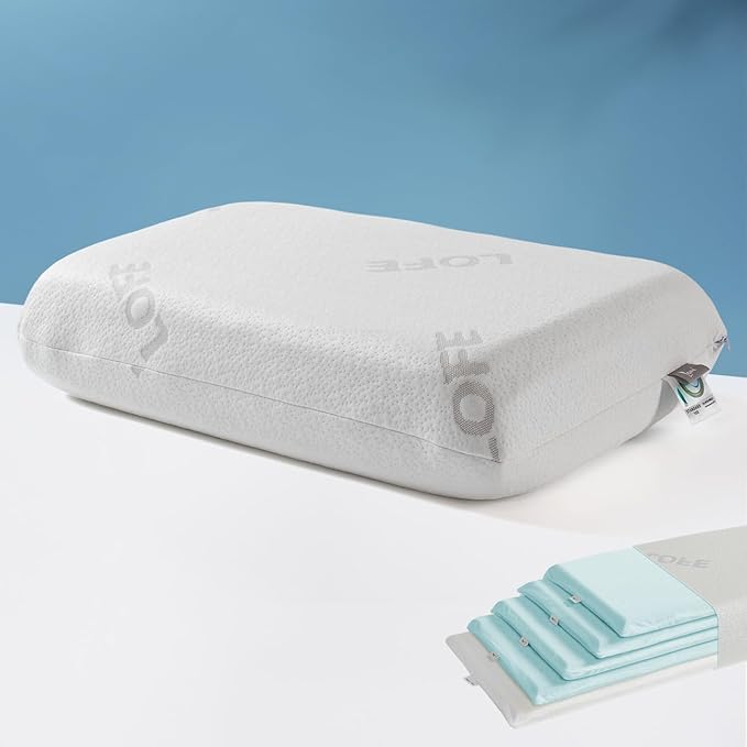 LOFE Adjustable Memory Foam Pillow - Combined Flat Pillow to Adjust Softness/Support, 5 Heights of Adjustable Pillow for Neck Pain Relief, CertiPUR-US Memory Foam Pillow for All Sleepers, White