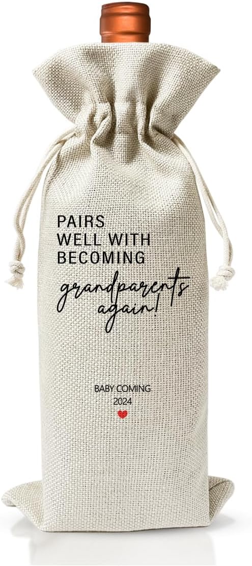 Becoming A Grandparent Gift, Grandparent To Be Gift Wine Bag, Promoted to New Grandparent Gift, Baby Pregnancy Reveal Gift, Baby Announcement Gift for New Grandparent, Baby Shower or Party Favor