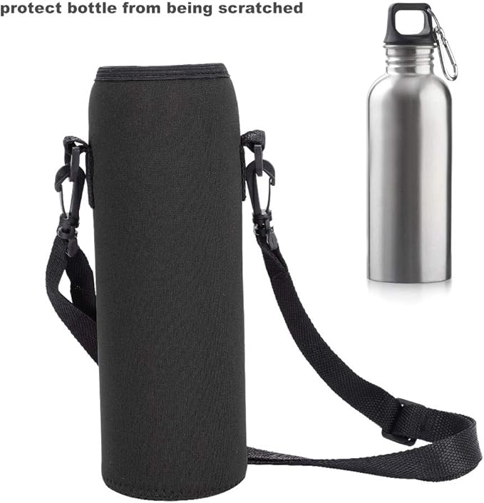 Water Bottle Holder, Water Bottle Sling Bag, Water Bottle Sleeve with Detachable Strap and Built-in Buckle, Slightly Elastic Opening can Prevent Bottle from Falling Out(Black)