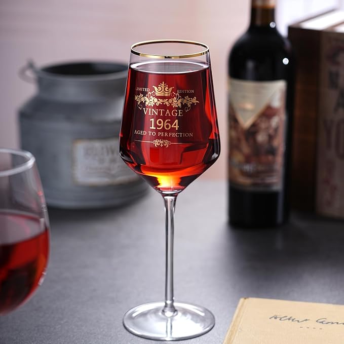 MOMRNTAIL Vintage 1964 60TH Birthday Goblet Gifts, 16OZ Goblet Wine Glass, 60 Year Old Birthday Decorations For Women men, Funny 60 Bday Gifts Idea For Friends, Sister,Dad, Mom - Turning 60 Present