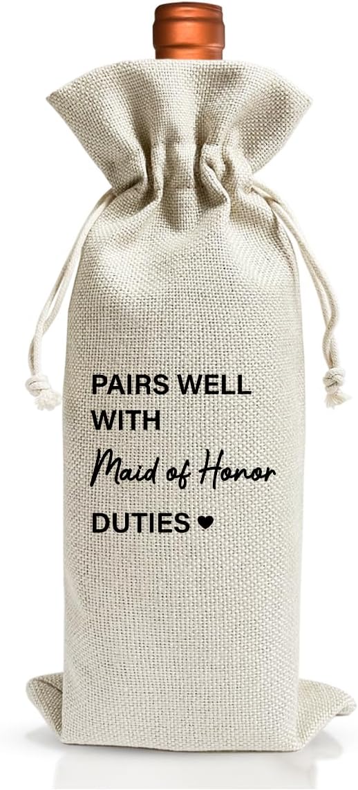 EUFJDKSL Maid Of Honor Wine Bag Gift For Bridesmaid Her Him Best Friend Women Girl, Engagement Or Bachelorette Party Favor decoration, Bridal Shower, Reusable Drawstring Wine Bottle Bag