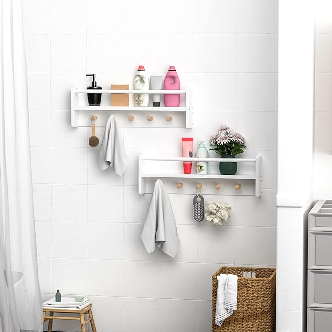 Nursery Floating Shelves for Kids Room, Set of 3 Wall Book Shelves for Kitchen Living Room, Book Shelf Wall Mounted for Baby Kids Bedoom Bathroom (White, 24inch Set 2)