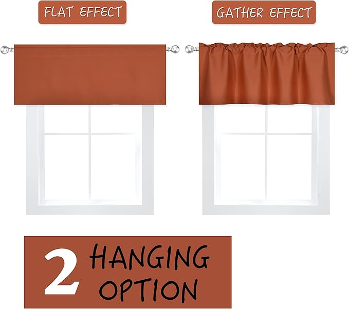 Burnt Orange Valance - Rust Valance for Windows 52x18 Inch Solid Blackout Rod Pocket Kitchen Short Curtain Toppers Valance for Bathroom Living Room, Terracotta