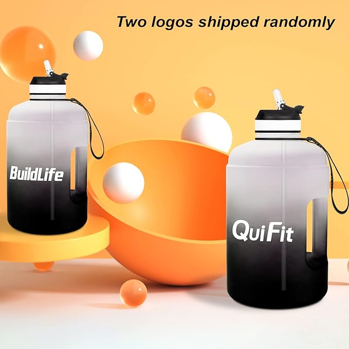 QuiFit Motivational Gallon Water Bottle - with Straw & Time Marker BPA Free Large Reusable Sport Water Jug with Handle for Fitness Outdoor Enthusiasts Leak-Proof