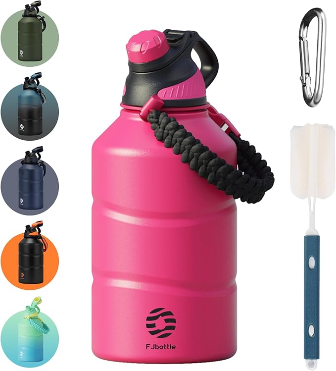 Insulated Half Gallon Water Bottle 64oz with Magnetic Lid,Stainless Steel Double-Wall Vacuum Leak Proof Sports Insulated Jug with Paracord Handle, Keep Water Hot & Cold for Outdoor,Gym