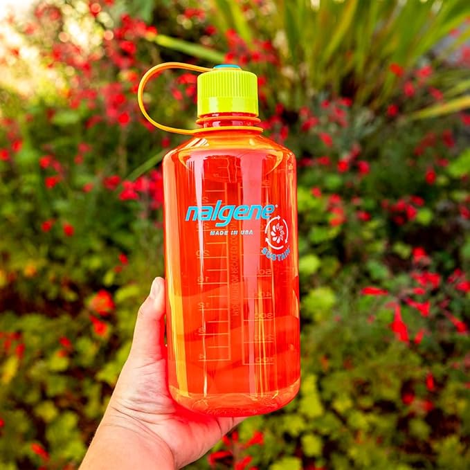 Nalgene Sustain Tritan BPA-Free Water Bottle Made with Material Derived from 50% Plastic Waste, 32 OZ, Narrow Mouth, Pomegranate Sustain