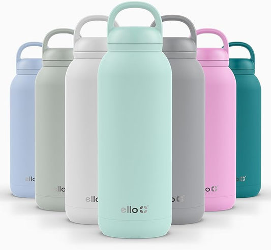 Ello Cooper Twist 40oz Stainless Steel Water Bottle with Chug Lid | Leak Proof | Double Walled and Vacuum Insulated | Built in Carry Loop | Dishwasher Safe | Yucca