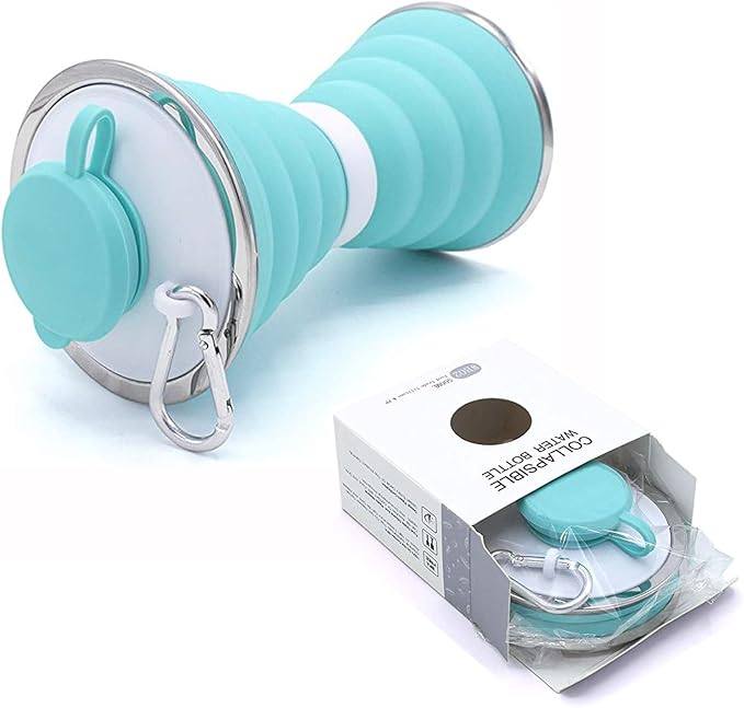 jessie Collapsible Water Bottles 17 oz Silicone Foldable Water Bottles Portable Travel Water Bottle with Buckle for Camping Hiking Sports Outdoor Gym Summer (Light green)