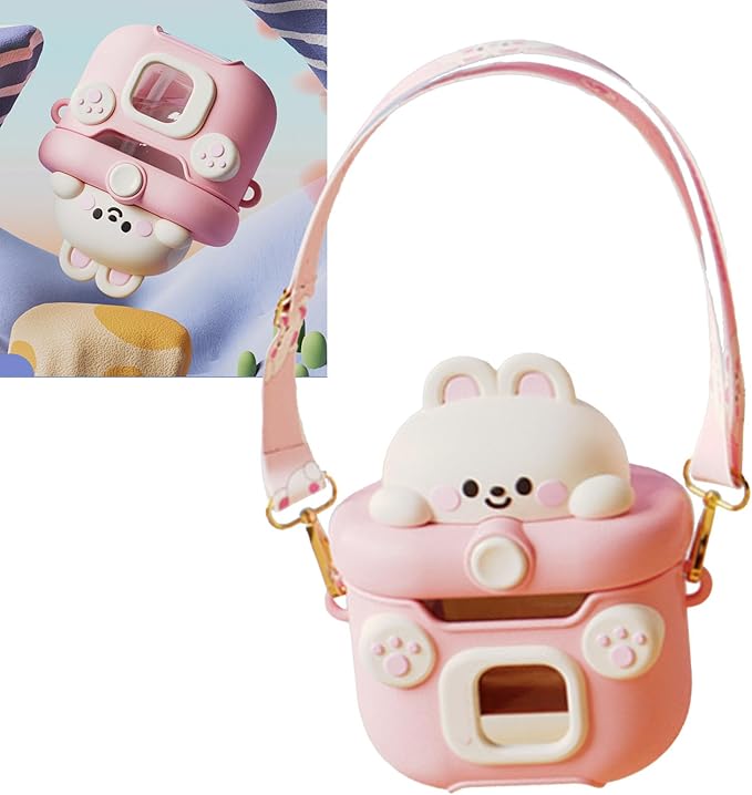 Camera Cup for Kids and Adults with Straw, 550ml Portable Cartoon Water Bottle for Office and Outdoor ()