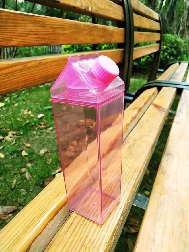 Jinberry 1000ml/34oz Cute Leakproof Clear Milk Carton Water Bottle Portable Drinkware for Outdoor Climbing Tour or Camping