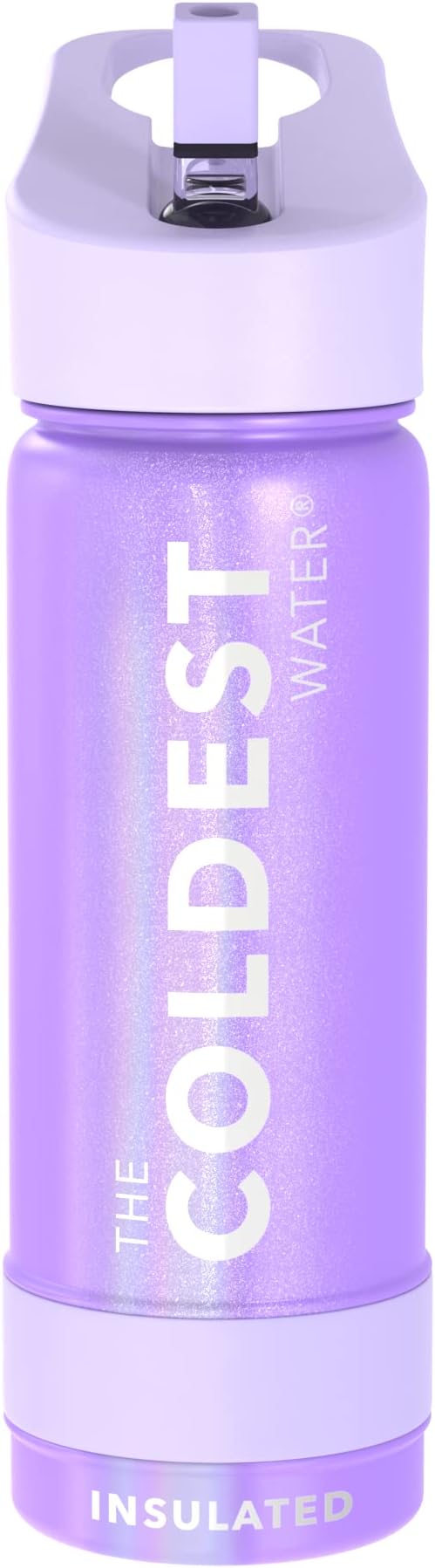 Coldest Sports Water Bottle - Straw Lid Bottle with Handle Leak Proof, Vacuum Insulated Stainless Steel, Double Walled, Thermo Mug, Metal | Saturns Purple 18 oz