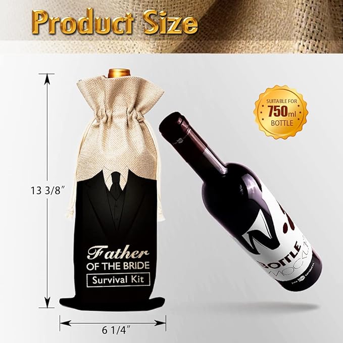 Muruseni Father of the Bride Gift,Gift for Father in law, Birthday Gift for Father in law, Gift to Wife's Father, Groom to Father in law Gift-Cotton linen Drawstring Wine Bags(1 Pack)