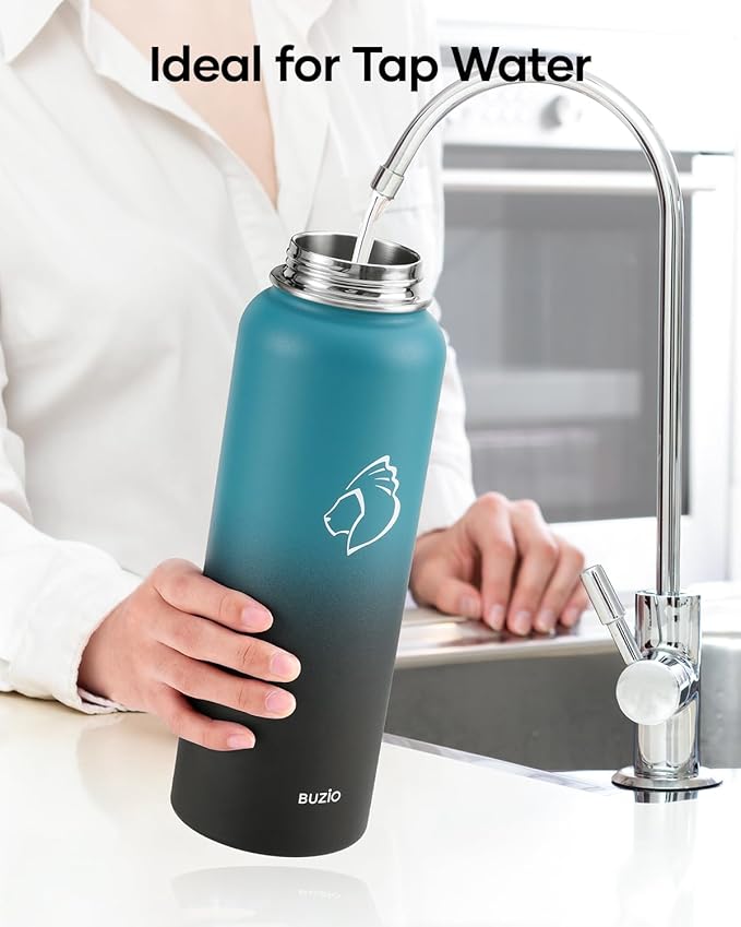 BUZIO 2 Water Bottle Filter Replacements, 2 Carbon Filters for Water Bottles & Tap Water, Duration 6 Months, 96 Gallons, Reusable for Clean Drinking Water On The Go