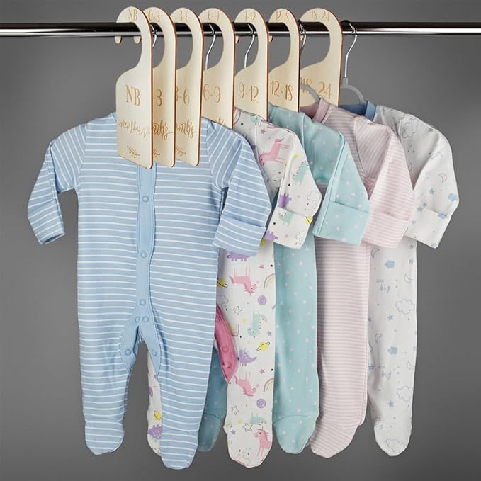 CRASPIRE 8Pcs Wooden Newborn Baby Wardrobe Dividers Nursery Closet Organizers from 1 to 24 Month Baby Hanger Seperaters Nursery Infant Wardrobe Hangers Divider for Newborn Shower Decor