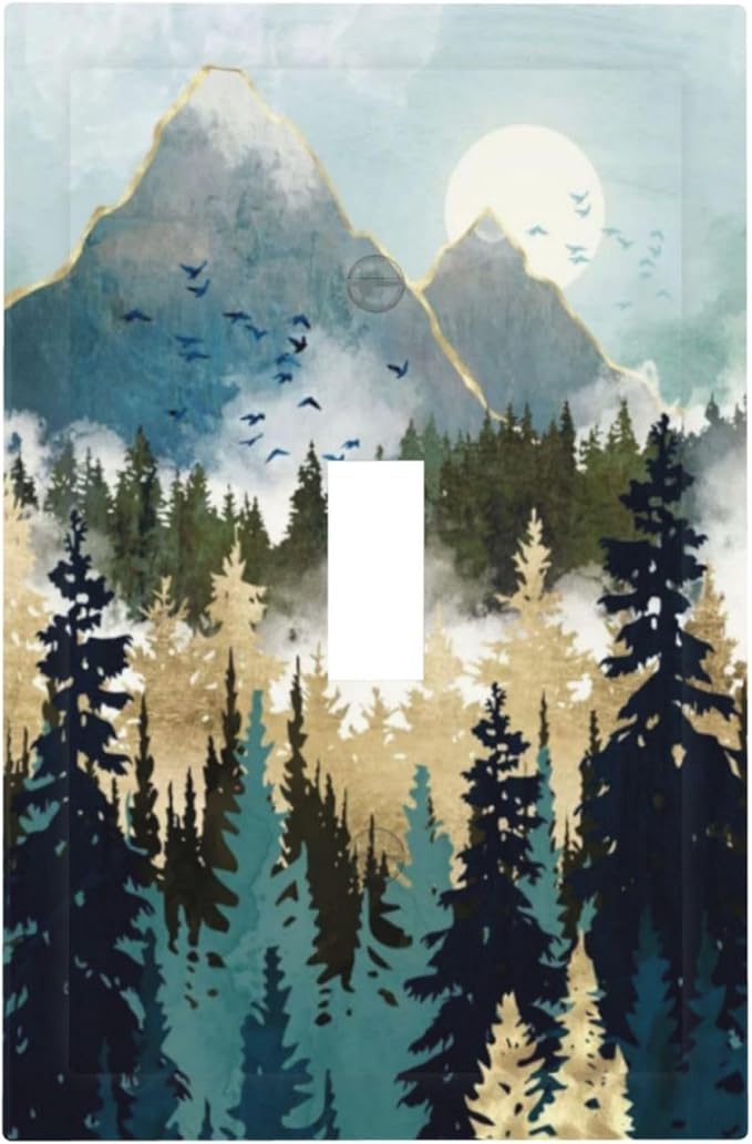 Boho Mountain Forest Abstract Sunset Sunrise Sun 1 Gang Light Switch Covers Single Toggle Wall Plate Decorative Switchcover Electrical Switchplate for Country Bathroom Bedroom Decor