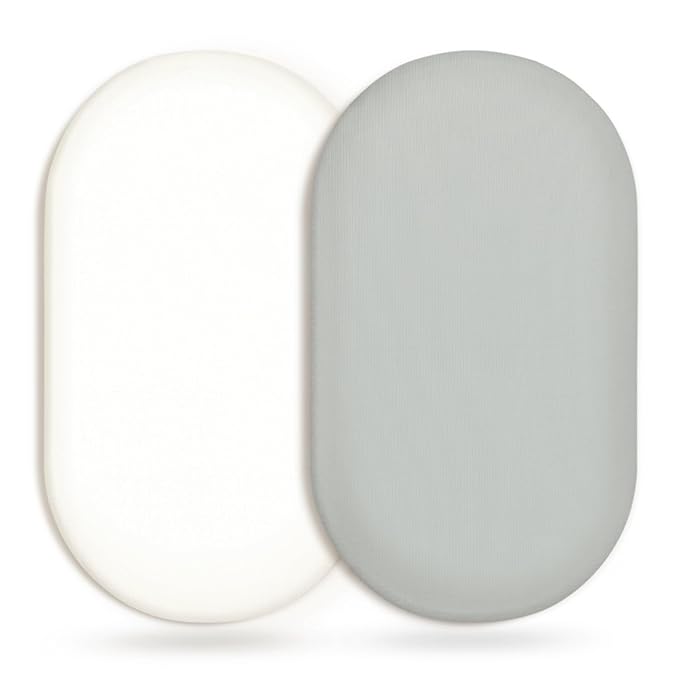 GRSSDER Stretchy Ultra Soft Fitted Bassinet Sheet 2 Pack, Universal Fit for Bassinets Baby Cradle Moses Basket Oval Rectangle Mattress Safe and Snug, Jersey Bassinet Sheets for Girls, White/Gray