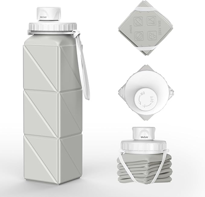 Travel Water Bottle Collapsible,Leakproof BPA-Free Silicone Foldable Water Bottle for Travel Gym,Hiking, Sports, Camping,Biking,Lightweight 21oz Portable,Reusable Collapsible Water Bottle 610ml