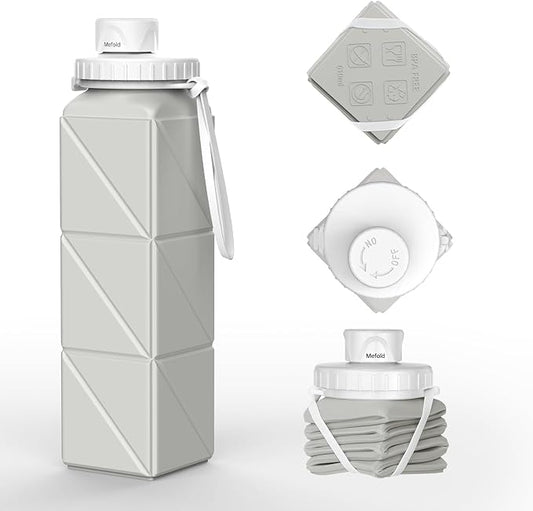 Travel Water Bottle Collapsible,Leakproof BPA-Free Silicone Foldable Water Bottle for Travel Gym,Hiking, Sports, Camping,Biking,Lightweight 21oz Portable,Reusable Collapsible Water Bottle 610ml