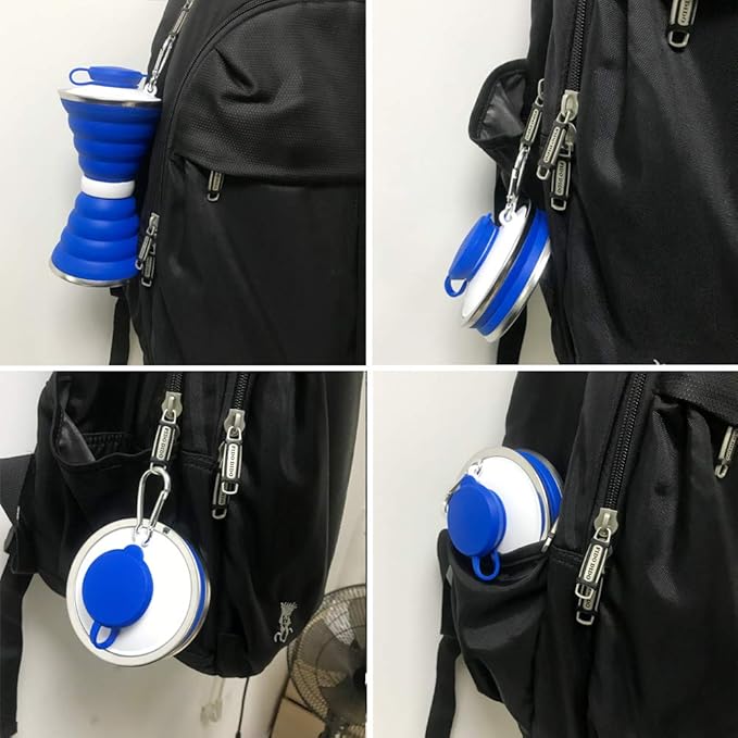 Collapsible Water Bottle, Camping Cup With Carabiner, Reuseable Silicone Foldable Leak Proof Portable Sports Travel Water Bottles For Outdoor, Travel Gym Hiking, BPA Free, Cycling Cups with Carabiner