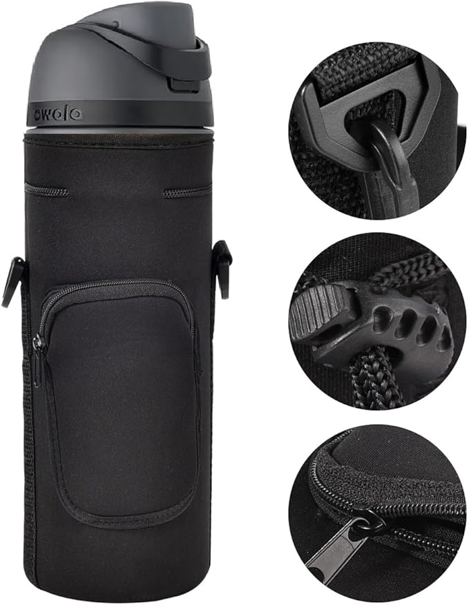 AF-WAN Neoprene Carrier Water Bottle Insulation Sleeve,Waterproof, Anti-Slip, Anti-Scratch Pouch with Shoulder Strap, fit for Owala Insulated Stainless Steel Water Bottle (Black, For 40 oz)
