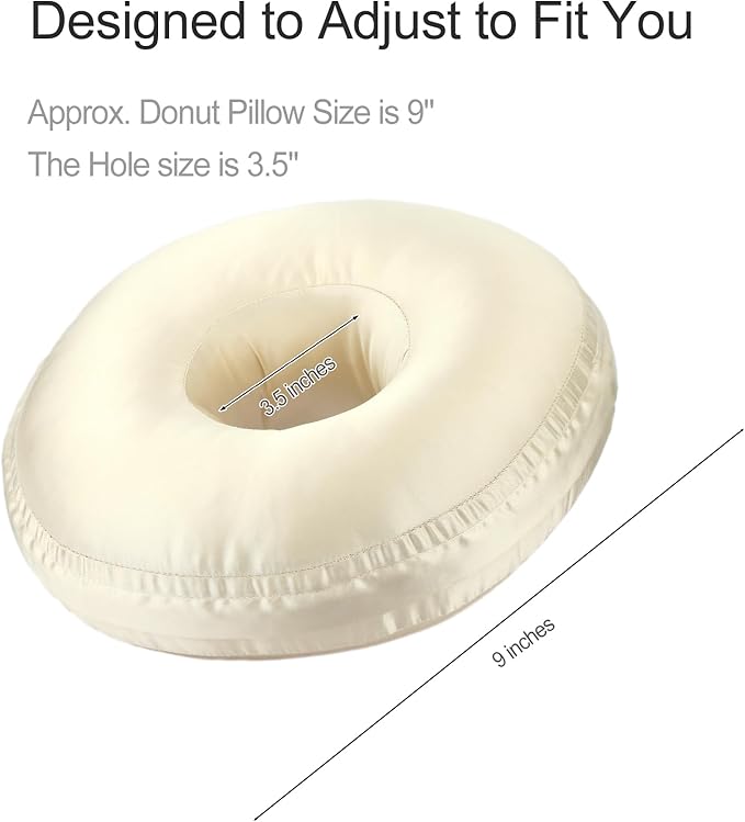 Silky Ear Piercing Pillows with Holes Removable Pillowcase Washable Donut Pillow for Ear Pain Side Sleeping Cartilage CNH Pressure Sore Tinnitus Headphones Relief Guard Protector Champagne