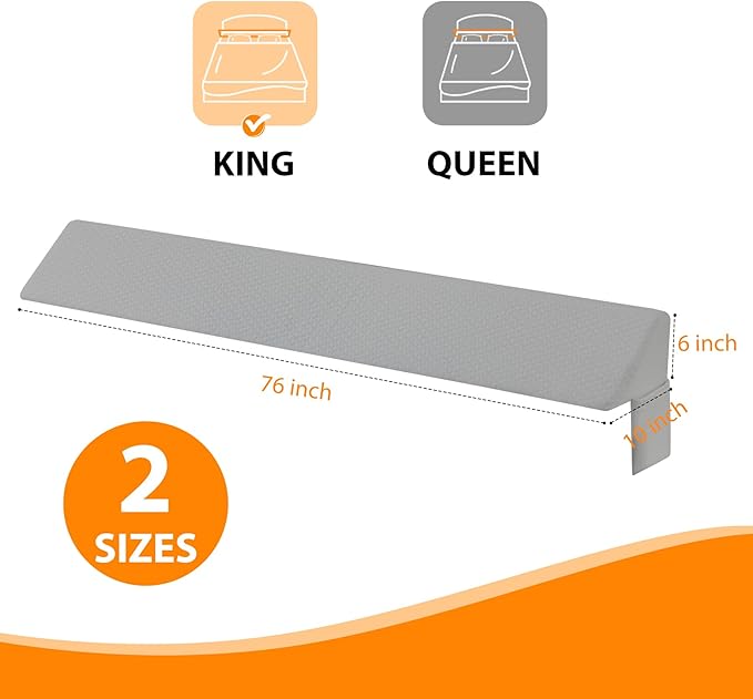 King Bed Wedge Pillow for Headboard, Bed Gap Filler, Mattress Gap Filler King, Fill The Gap (0-7") Between Headboard and Mattress (Grey, 76"x10"x6")