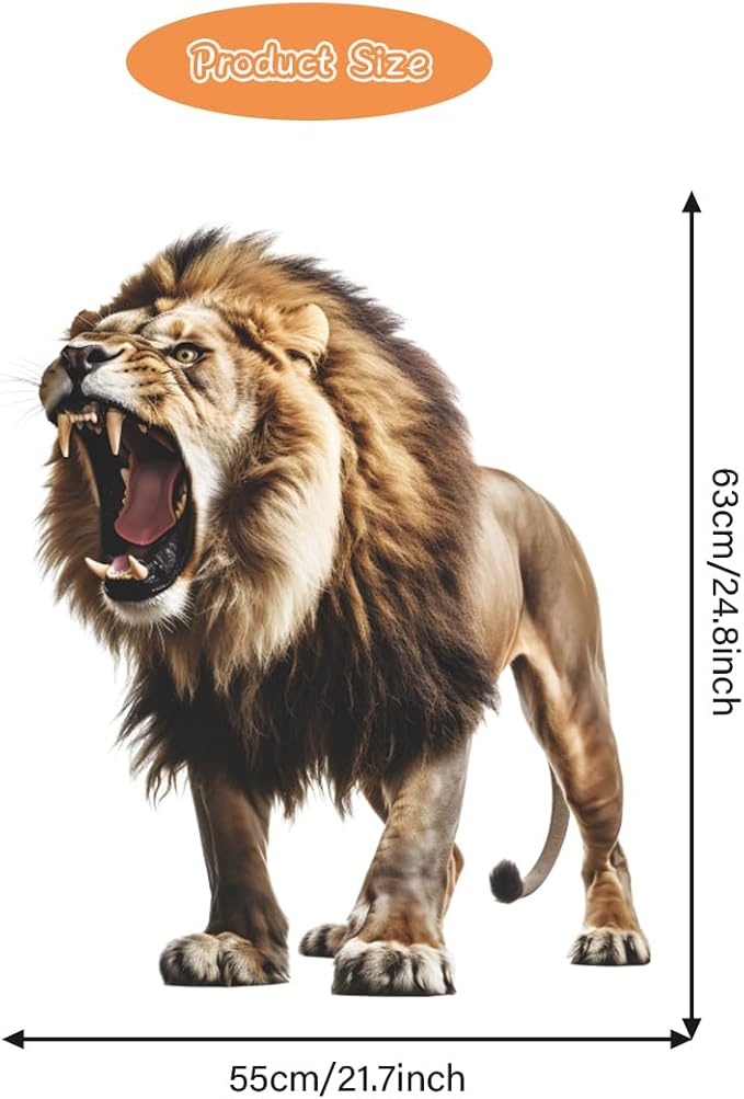 Large Fierce Lion Wall Decal Cool Cool Tropical Animal Wall Stickers 22" × 25" Peel and Stick Lion Wall Art Sticker for Kids Room Playroom Classroom Nursery Decor