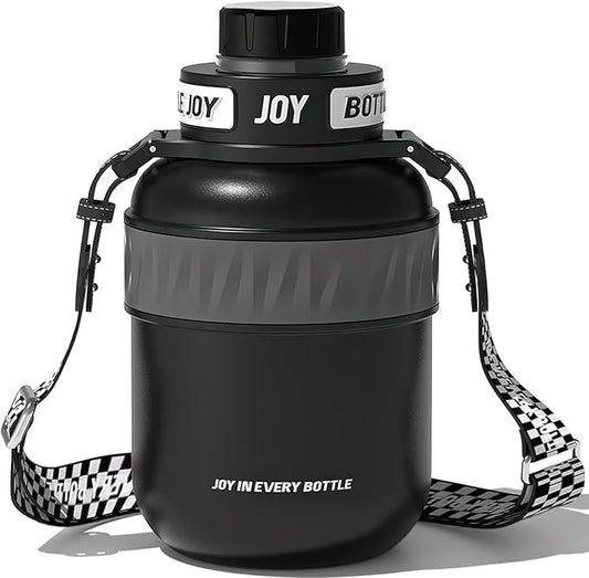 Stainless-Steel Water Bottle: Leakproof Lid, Perfect Sip, Double Insulated, Eco-Friendly, Dishwasher Safe & Stylish Strap (Javan Rhinos, 32 oz)