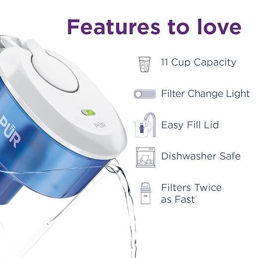 PUR Plus Water Pitcher Filtration System with 6 Months of Filters, 11 Cup, CR1111WLCR