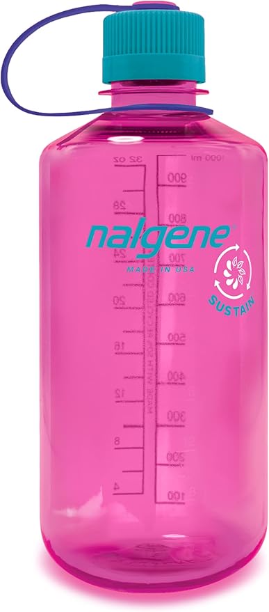Nalgene Sustain Tritan BPA-Free Water Bottle Made with Material Derived from 50% Plastic Waste, 32 OZ, Narrow Mouth, Electric Magenta